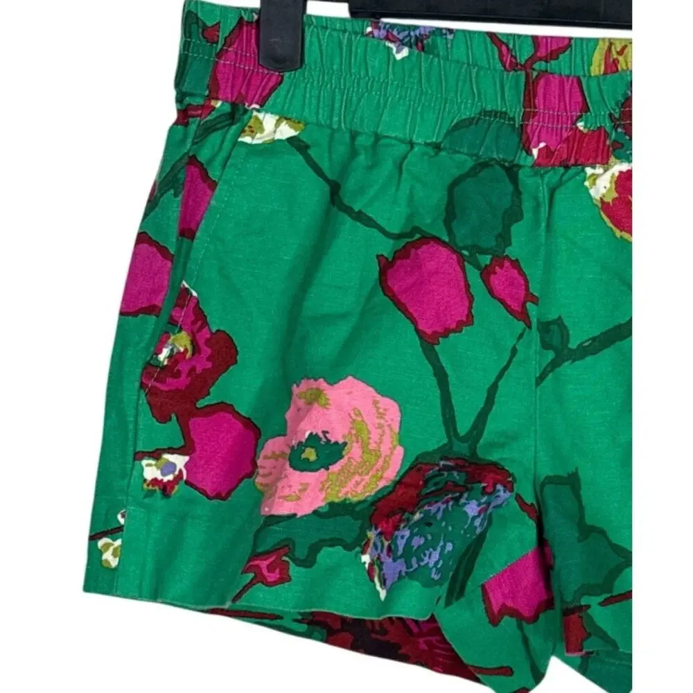 J. Crew Green Floral Print Athletic Shorts with Pink Accents
